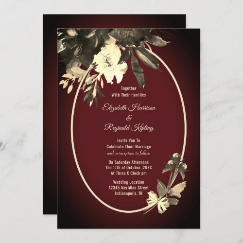 Autumn Watercolor Ivory Floral Burgundy Wedding Invitation