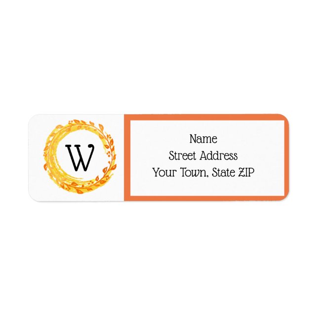 Autumn Watercolor Leaf Swirl Orange Yellow Label (Front)