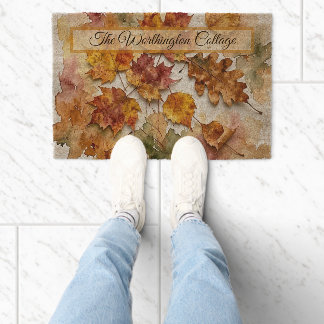 Autumn Watercolor Leaves and Fall Foliage Art Fiber Doormat