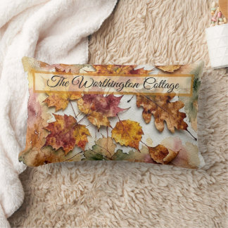 Autumn Watercolor Leaves and Fall Foliage Art Lumbar Pillow