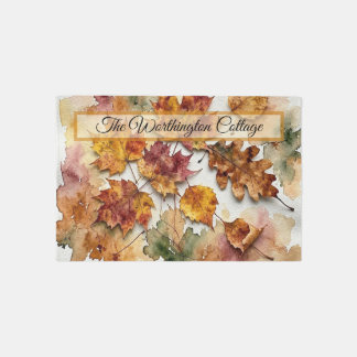 Autumn Watercolor Leaves and Fall Foliage Art Rug