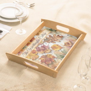 Autumn Watercolor Leaves and Fall Foliage Art Serving Tray