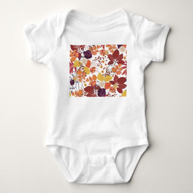 Autumn Watercolor Leaves and Roses Baby Bodysuit (Front)