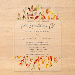 Autumn Watercolor Leaves Chic Fall Wedding Acrylic Invitations