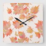 Autumn watercolor maple leaves square wall clock
