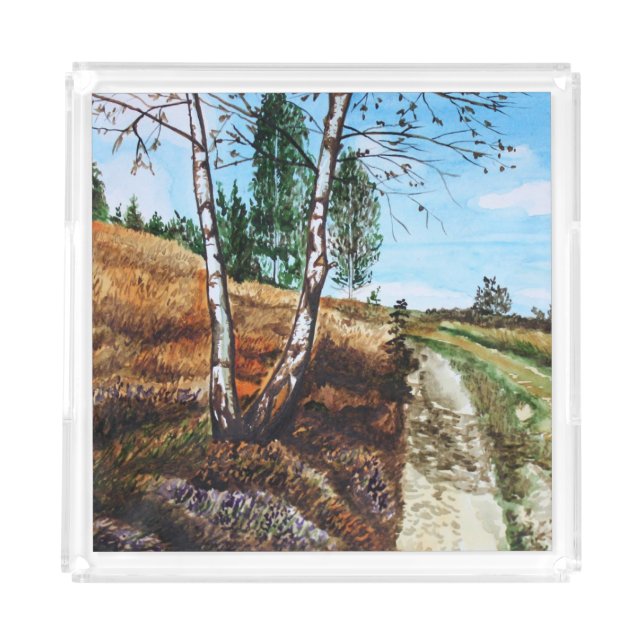 Autumn watercolor painting Acrylic Tray (Front)