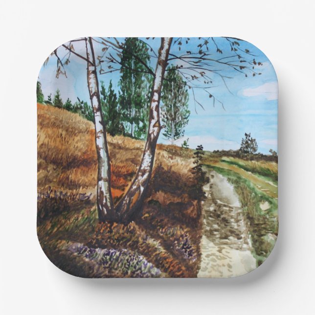 Autumn watercolor painting paper plates (Front)