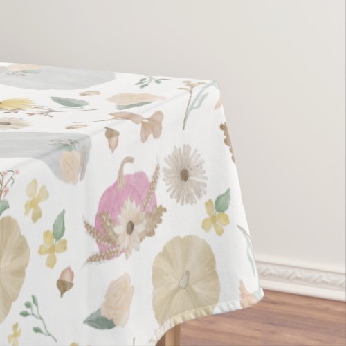 Autumn Watercolor Pink Pumpkin Tablecloth