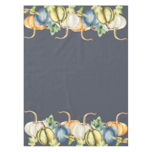 Autumn Watercolor Pumpkin Blue Tablecloth