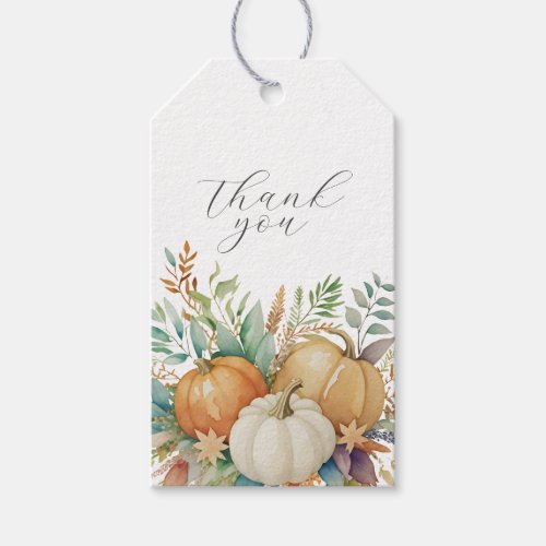 Autumn watercolor pumpkin foliage thank you gift tags