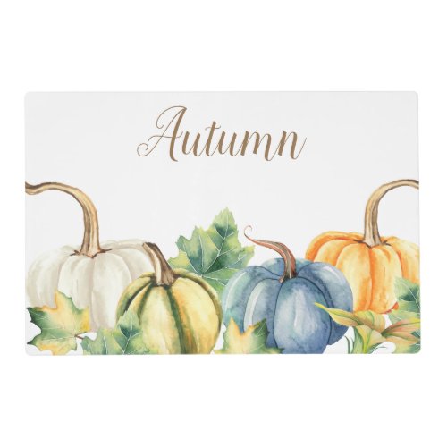 Autumn Watercolor Pumpkin White Placemat