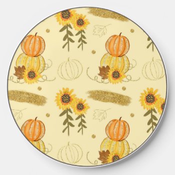 Autumn Watercolor Pumpkins And Sunflowers Wireless Charger by BlayzeInk at Zazzle