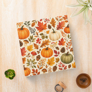 Autumn Watercolor Pumpkins, Fall Leaves & Woodland 3 Ring Binder