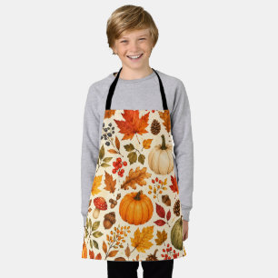 Autumn Watercolor Pumpkins, Fall Leaves & Woodland Apron
