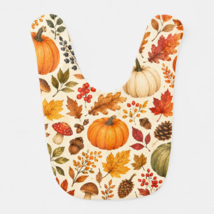 Autumn Watercolor Pumpkins, Fall Leaves & Woodland Baby Bib