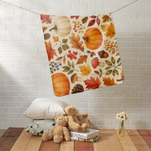 Autumn Watercolor Pumpkins, Fall Leaves & Woodland Baby Blanket