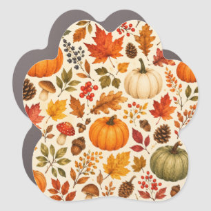 Autumn Watercolor Pumpkins, Fall Leaves & Woodland Car Magnet