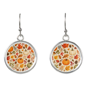 Autumn Watercolor Pumpkins, Fall Leaves & Woodland Earrings