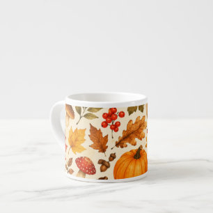 Autumn Watercolor Pumpkins, Fall Leaves & Woodland Espresso Cup