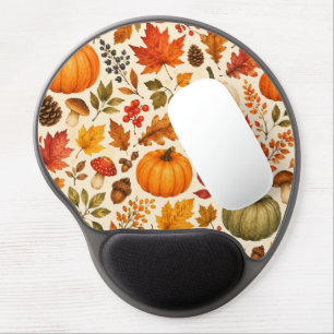 Autumn Watercolor Pumpkins, Fall Leaves & Woodland Gel Mouse Pad