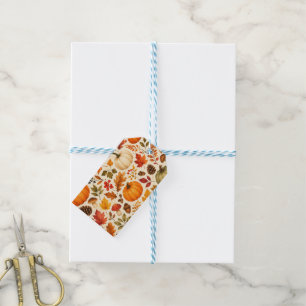 Autumn Watercolor Pumpkins, Fall Leaves & Woodland Gift Tags
