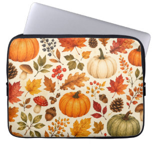 Autumn Watercolor Pumpkins, Fall Leaves & Woodland Laptop Sleeve