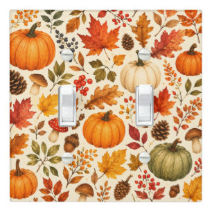 Autumn Watercolor Pumpkins, Fall Leaves & Woodland Light Switch Cover