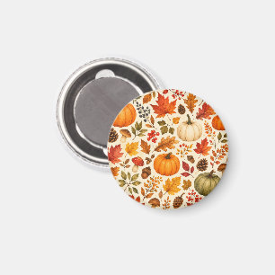 Autumn Watercolor Pumpkins, Fall Leaves & Woodland Magnet