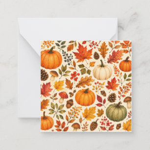 Autumn Watercolor Pumpkins, Fall Leaves & Woodland Note Card
