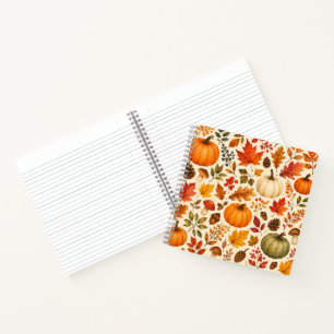 Autumn Watercolor Pumpkins, Fall Leaves & Woodland Notebook
