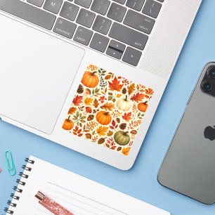 Autumn Watercolor Pumpkins, Fall Leaves & Woodland Sticker