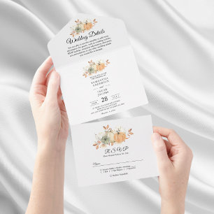 Autumn Watercolor Pumpkins & Flowers All In One Invitation