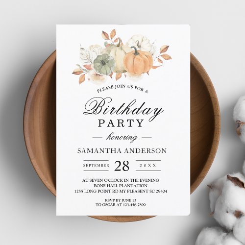 Autumn Watercolor Pumpkins  Flowers Invitation