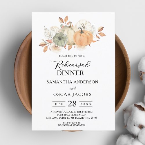 Autumn Watercolor Pumpkins  Flowers Invitation