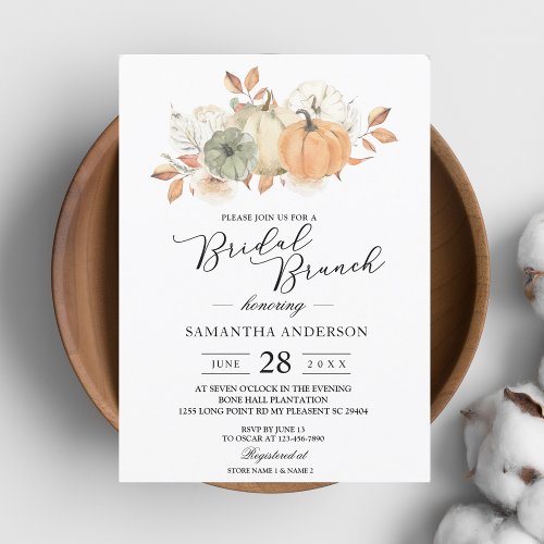 Autumn Watercolor Pumpkins  Flowers Invitation