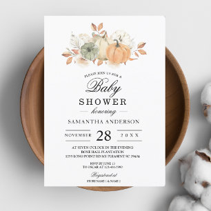 Autumn Watercolor Pumpkins & Flowers Invitation