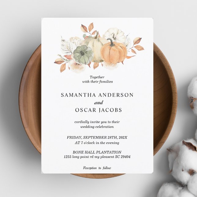 Autumn Watercolor Pumpkins & Flowers Invitation (Creator Uploaded)