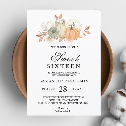 Autumn Watercolor Pumpkins  Flowers Invitation