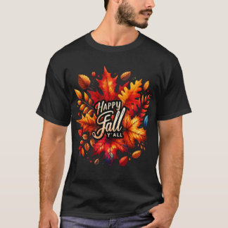 Autumn Watercolor Pumpkins Leaves Cozy Fall Design T-Shirt