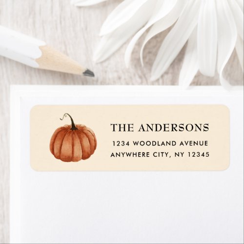 Autumn Watercolor Rustic Pumpkin Return Address   Label