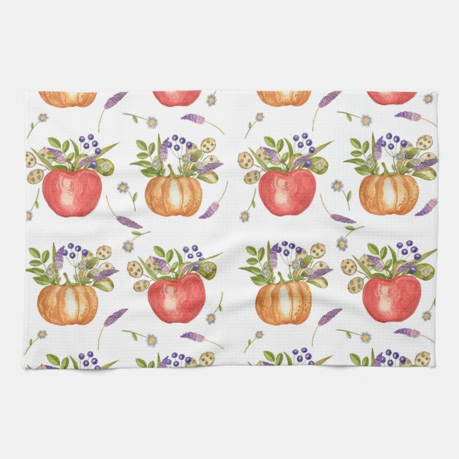 Autumn Watercolor, Seamless Composition. Kitchen Towel (Horizontal)