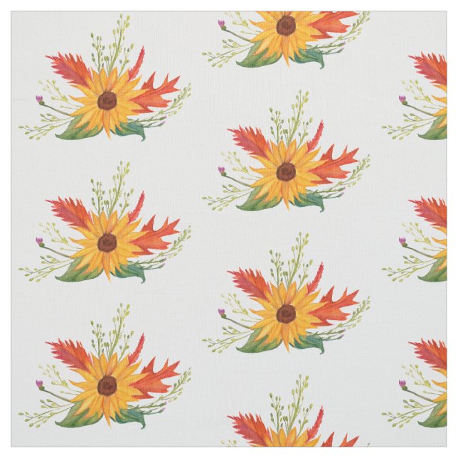 Autumn Watercolor Sunflower Drawing Pattern Fabric (Swatch)