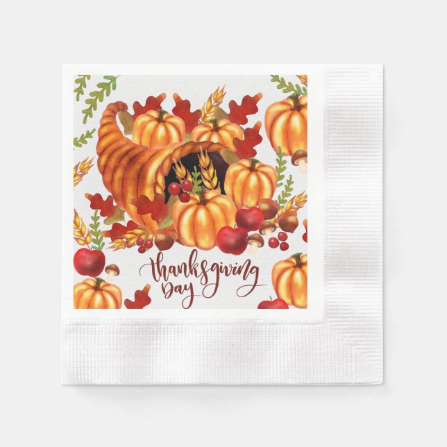 Autumn Watercolor Thanksgiving Day Napkins (Front)