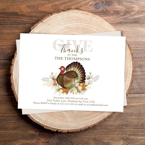 Autumn Watercolor Turkey Thanksgiving Dinner Invitation