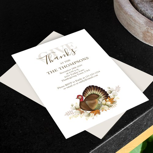 Autumn Watercolor Turkey Thanksgiving Dinner Invitation