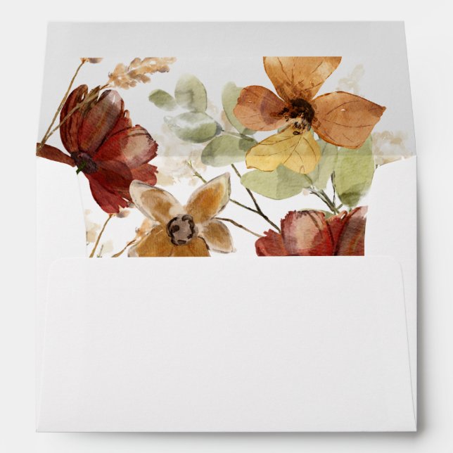 Autumn Watercolor Wildflowers Fall Wedding Envelope (Back (Bottom))