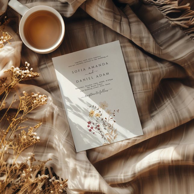 Autumn Watercolor Wildflowers Wiith Photo Wedding Invitation (Creator Uploaded)