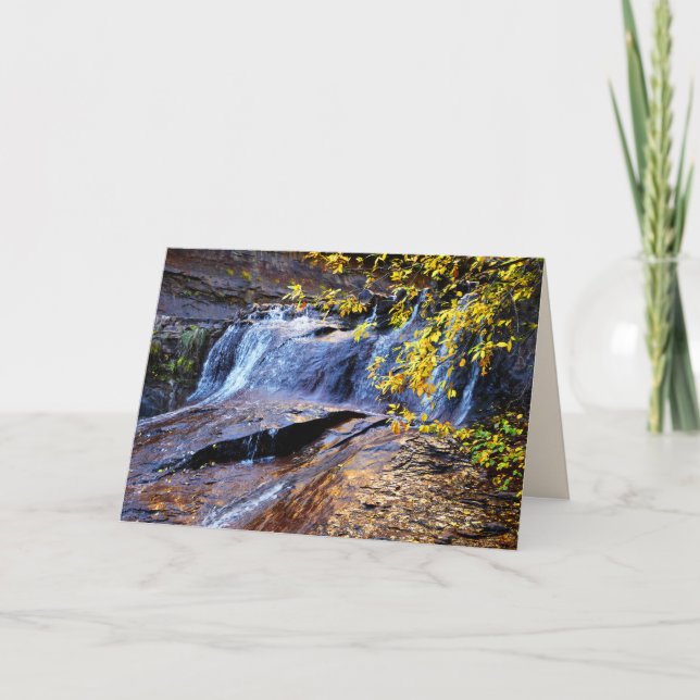 Autumn Waterfall Golden Leaves Subway Blank Inside Card (Front)