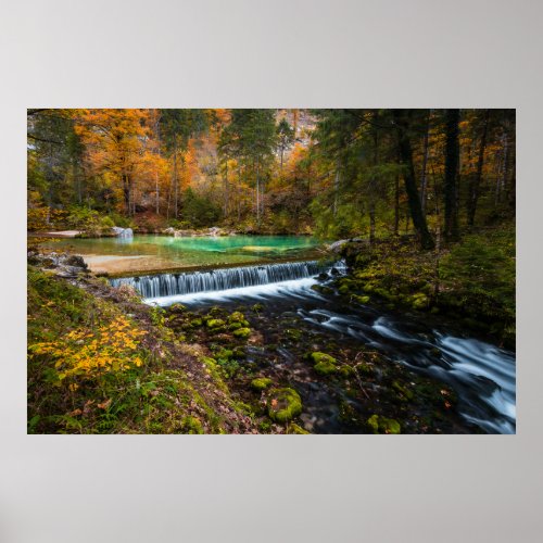 Autumn waterfall scenery at Kamniška Bistrica Slo Poster