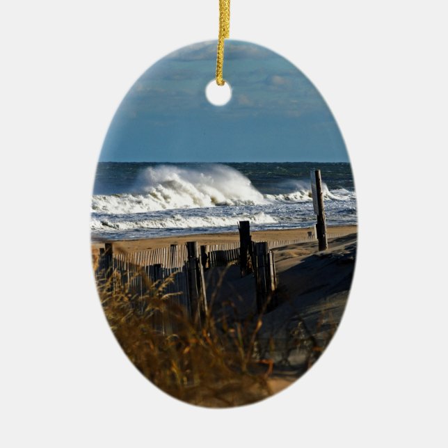 Autumn Waves and Dunes at the Beach Ceramic Ornament (Front)